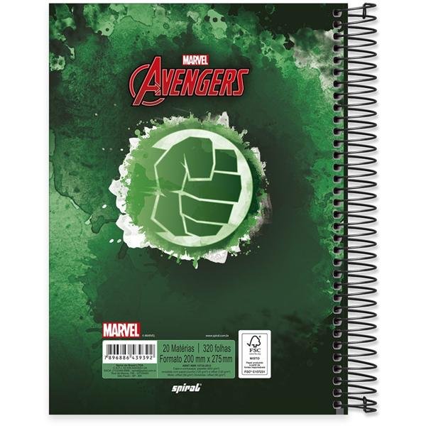 Caderno universitário capa dura 20x1 320 folhas, Marvel Avengers - Vingadores, Spiral, 212091 - PT 1 UN