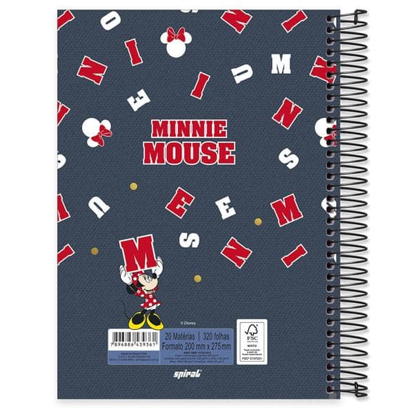 Caderno universitário capa dura 20x1 320 folhas, Disney Minnie Clássico, Spiral, 212196 - PT 1 UN