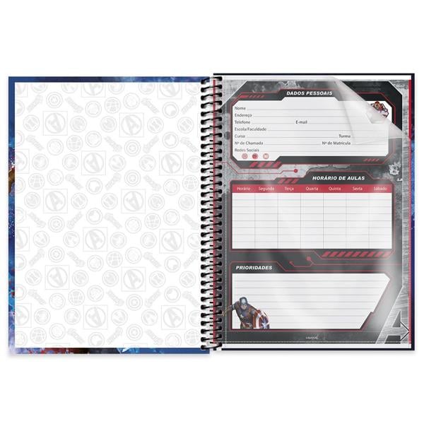 Caderno universitário capa dura 1x1 80 folhas, Marvel Avengers - Vingadores, Spiral, 211529 - PT 1 UN