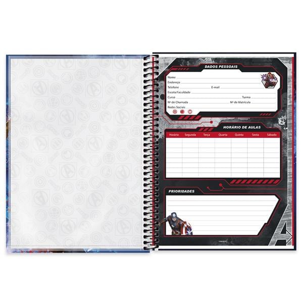 Caderno universitário capa dura 1x1 80 folhas, Marvel Avengers - Vingadores, Spiral, 211529 - PT 1 UN