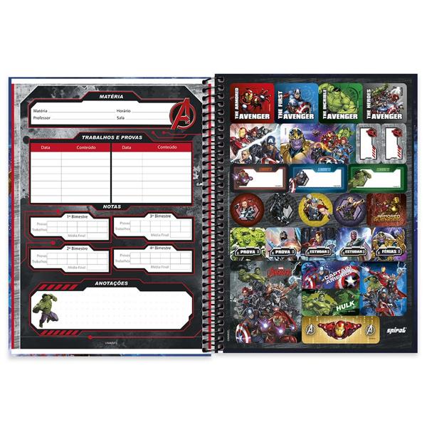 Caderno universitário capa dura 1x1 80 folhas, Marvel Avengers - Vingadores, Spiral, 211529 - PT 1 UN