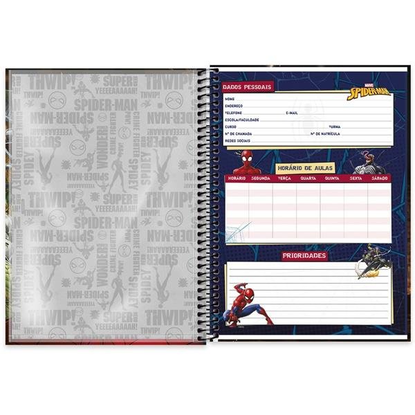 Caderno universitário capa dura 1x1 80 folhas, Marvel Homem Aranha - Spiderman, Spiral, 211709 - PT 1 UN