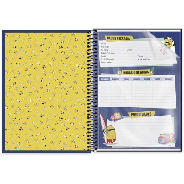 Caderno universitário capa dura 1x1 80 folhas, Minions, Spiral, 211712 - PT 1 UN