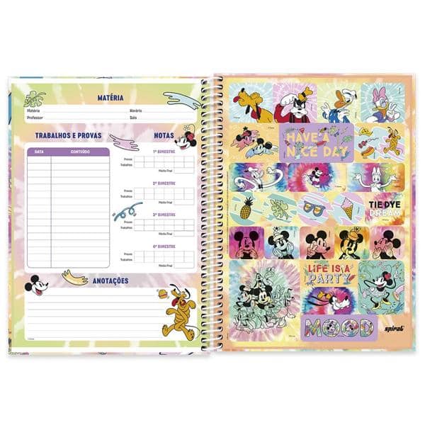 Caderno universitário capa dura 1x1 80 folhas, Disney Mickey Friends, Spiral, 211716 - PT 1 UN