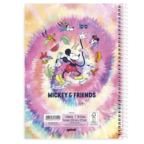 Caderno universitário capa dura 1x1 80 folhas, Disney Mickey Friends, Spiral, 211716 - PT 1 UN