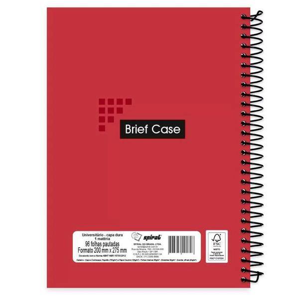 Caderno universitário capa dura 1x1 96 folhas Brief Case Vermelho Spiral PT 1 UN