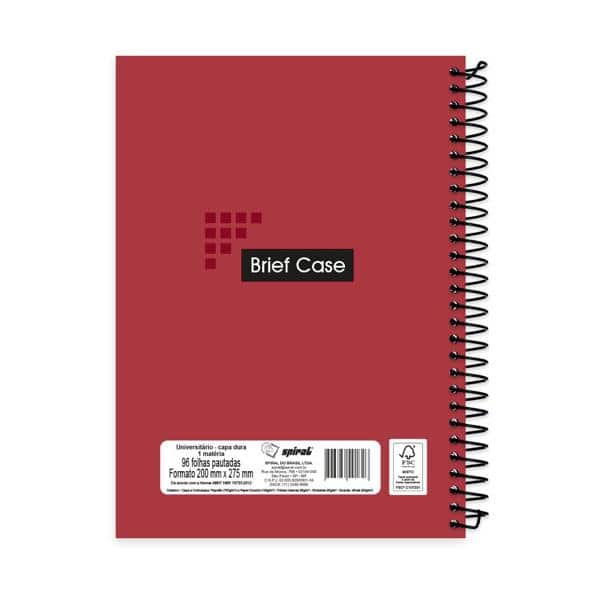 Caderno universitário capa dura 1x1 96 folhas Brief Case Vermelho Spiral PT 1 UN