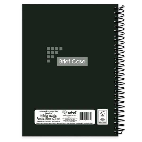 Caderno universitário capa dura 1x1 96 folhas Brief Case Preto Spiral PT 1 UN