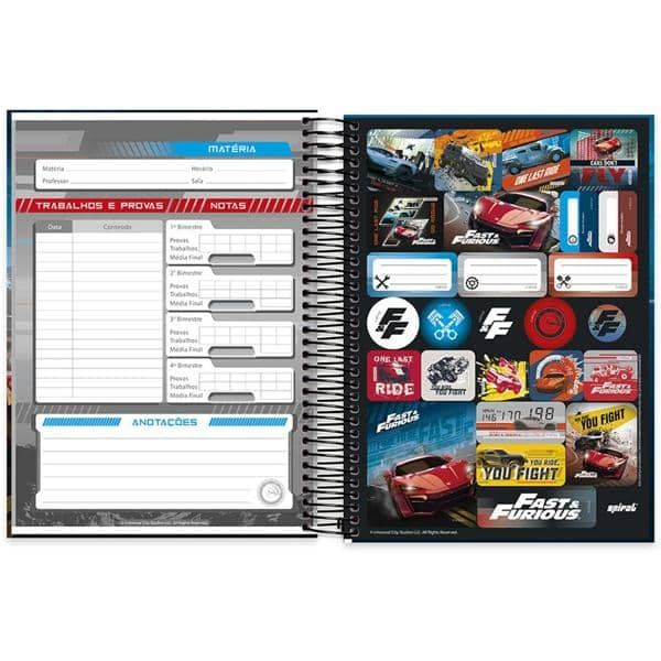 Caderno Universitário capa dura 10x1 200fl Velozes e Furiosos 20523 Spiral Vel PT 1 UN