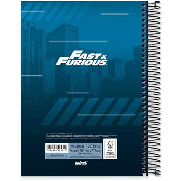 Caderno Universitário capa dura 10x1 200fl Velozes e Furiosos 20523 Spiral Vel PT 1 UN