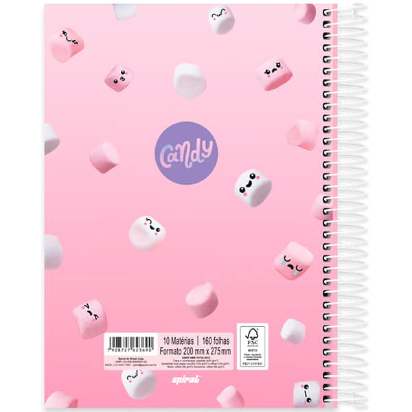 Caderno Universitário Capa Dura, 10 x 1, 160 Folhas, Candy Marshmallow, 2523690, Spiral Can - PT 1 UN