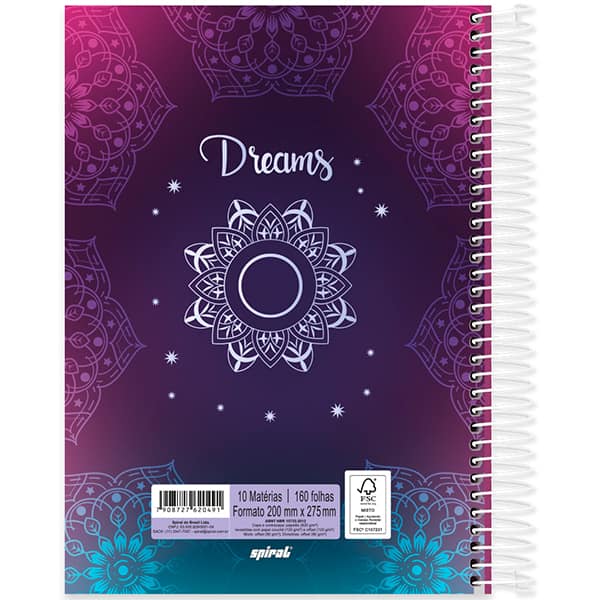 Caderno Universitário Capa Dura, 10 x 1, 160 Folhas, Dreams, 2520491, Spiral Dms - PT 1 UN