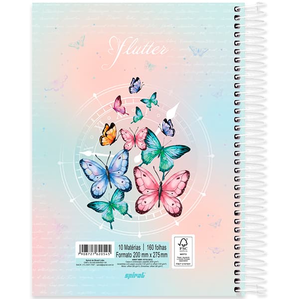 Caderno Universitário Capa Dura, 10 x 1, 160 Folhas, Flutter, 2520538, Spiral Flu - PT 1 UN