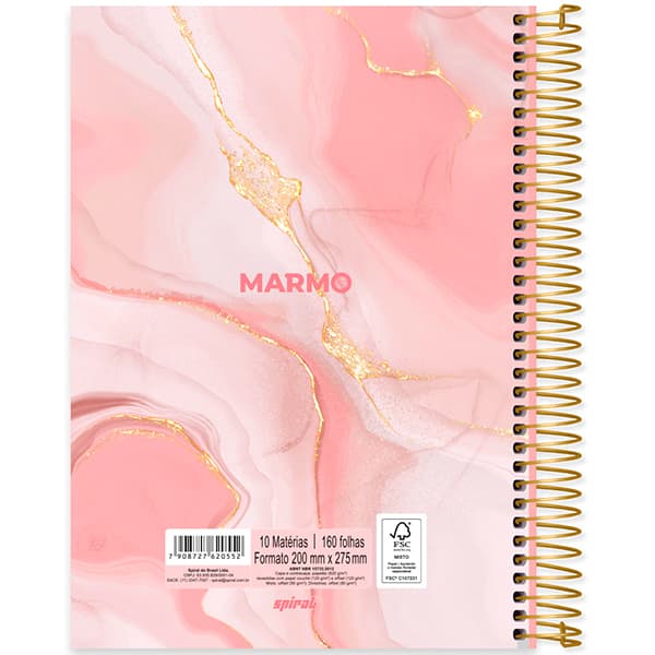 Caderno Universitário Capa Dura, 10 x 1, 160 Folhas, Marmo Rosa, 2520552, Spiral Mrm - PT 1 UN