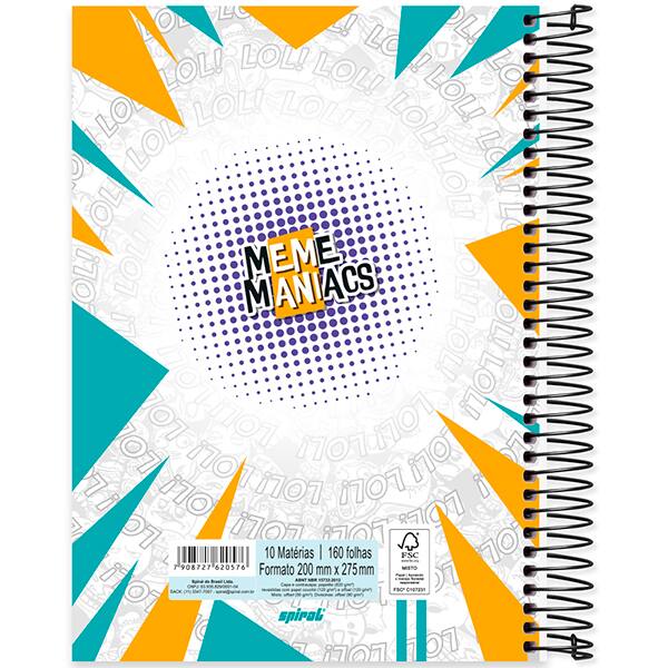 Caderno Universitário Capa Dura, 10 x 1, 160 Folhas, Meme Maniacs, 2520576, Spiral Mm - PT 1 UN