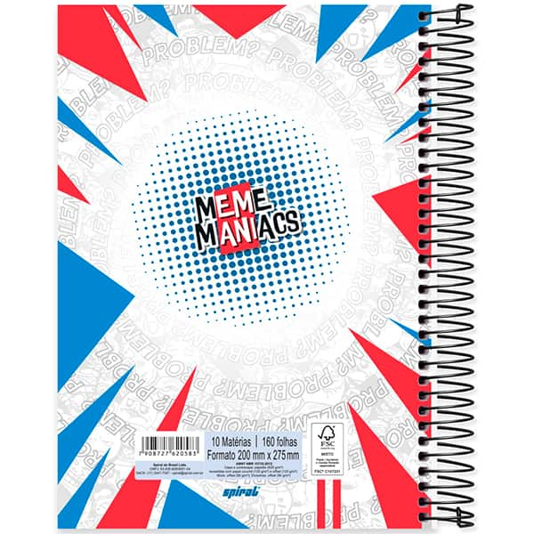 Caderno Universitário Capa Dura, 10 x 1, 160 Folhas, Meme Maniacs, 2520583, Spiral Mm - PT 1 UN