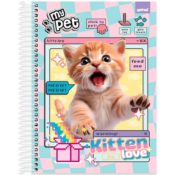 Caderno Universitário Capa Dura, 10 x 1, 160 Folhas, My Pet Gatos, 2519372, Spiral Pet - PT 1 UN