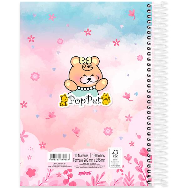 Caderno Universitário Capa Dura, 10 x 1, 160 Folhas, Pop Pet, 2519587, Spiral Pop - PT 1 UN