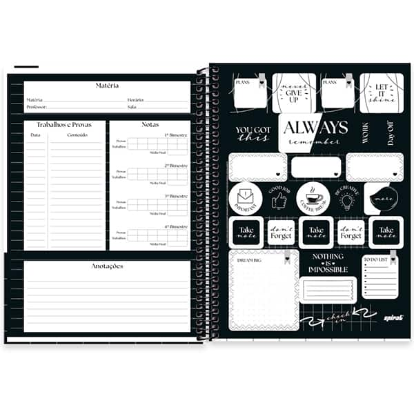 Caderno Universitário Capa Dura, 1 x 1, 80 Folhas, Black & White, 2523874, Spiral B&W - PT 1 UN