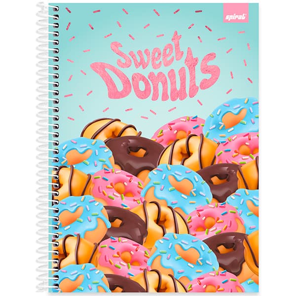 Caderno Universitário Capa Dura, 1 x 1, 80 Folhas, Candy Donnuts, 2523676, Spiral Can - PT 1 UN