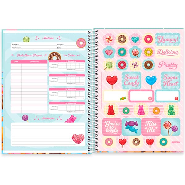 Caderno Universitário Capa Dura, 1 x 1, 80 Folhas, Candy Donnuts, 2523676, Spiral Can - PT 1 UN