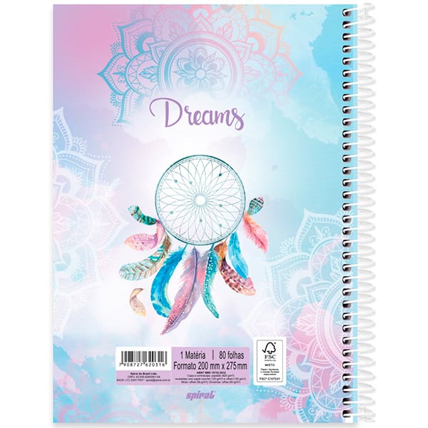 Caderno Universitário Capa Dura, 1 x 1, 80 Folhas, Dreams, 2520316, Spiral Dms - PT 1 UN