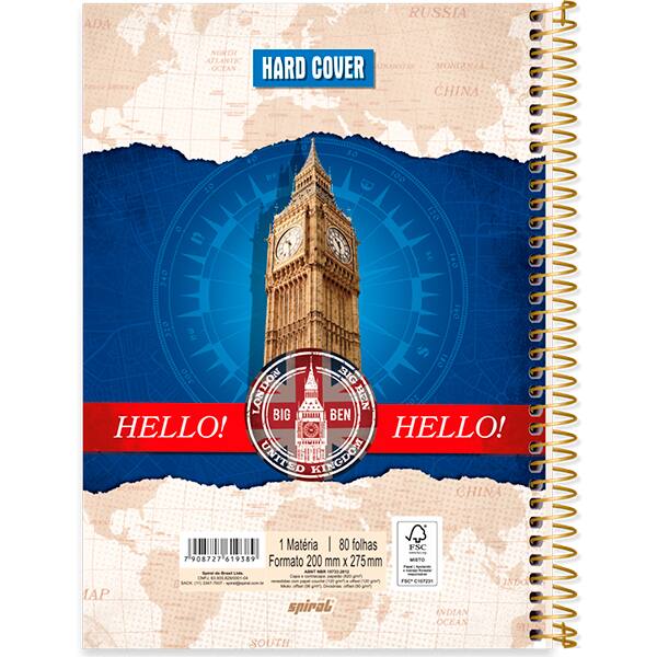 Caderno Universitário Capa Dura, 1 x 1, 80 Folhas, Hard Cover, Londres, 2519389, Spiral Har - PT 1 UN