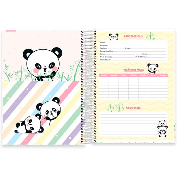 Caderno Universitário Capa Dura, 10 x 1, 160 Folhas, Tendency Panda, 2520613, Spiral Ten - PT 1 UN