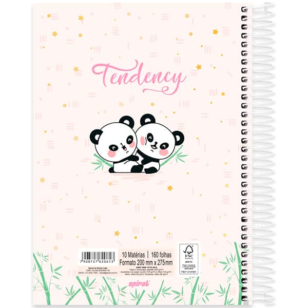 Caderno Universitário Capa Dura, 10 x 1, 160 Folhas, Tendency Panda, 2520613, Spiral Ten - PT 1 UN