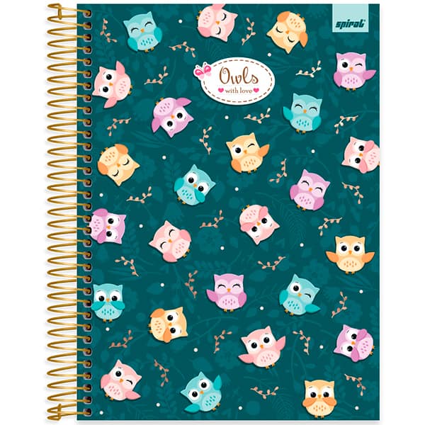 Caderno Universitário Capa Dura, 15 x 1, 240 Folhas, Corujinhas, 2520644, Spiral Cor - PT 1 UN