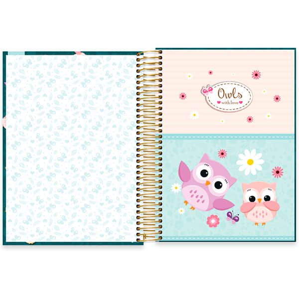 Caderno Universitário Capa Dura, 15 x 1, 240 Folhas, Corujinhas, 2520644, Spiral Cor - PT 1 UN