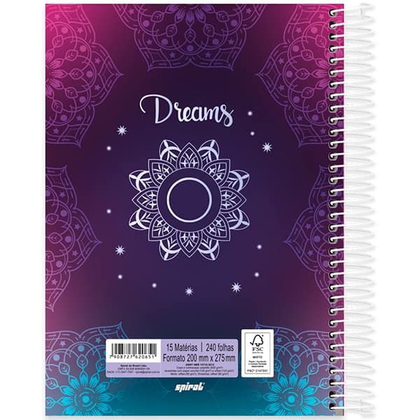 Caderno Universitário Capa Dura, 15 x 1, 240 Folhas, Dreams, 2520651, Spiral Dms - PT 1 UN