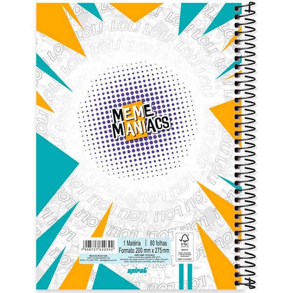 Caderno Universitário Capa Dura, 1 x 1, 80 Folhas, Meme Maniacs, 2520392, Spiral Mm - PT 1 UN