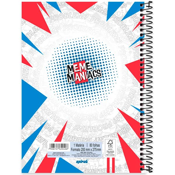 Caderno Universitário Capa Dura, 1 x 1, 80 Folhas, Meme Maniacs, 2520408, Spiral Mm - PT 1 UN