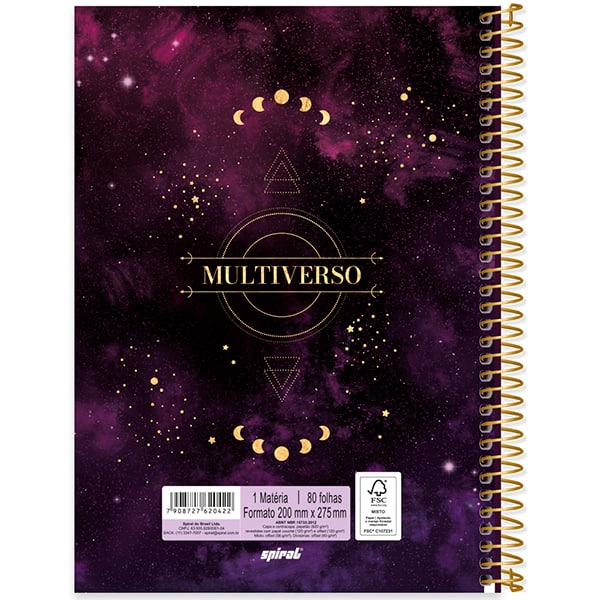 Caderno Universitário Capa Dura, 1 x 1, 80 Folhas, Multiverso, 2520422, Spiral Mult - PT 1 UN