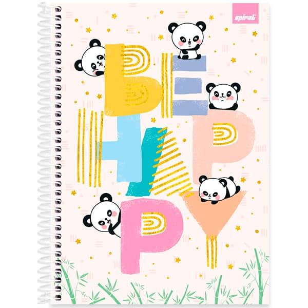 Caderno Universitário Capa Dura, 1 x 1, 80 Folhas, Panda Happy, 2520439, Spiral Ten - PT 1 UN