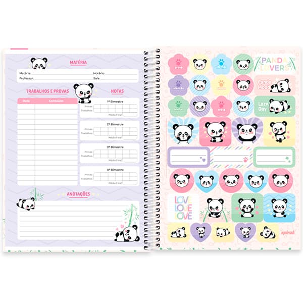 Caderno Universitário Capa Dura, 1 x 1, 80 Folhas, Panda Happy, 2520439, Spiral Ten - PT 1 UN