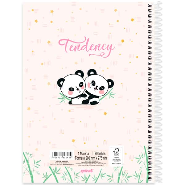 Caderno Universitário Capa Dura, 1 x 1, 80 Folhas, Panda Happy, 2520439, Spiral Ten - PT 1 UN