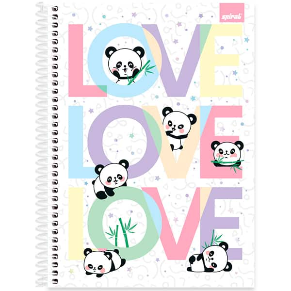 Caderno Universitário Capa Dura, 1 x 1, 80 Folhas, Panda Love, 2520446, Spiral Ten - PT 1 UN