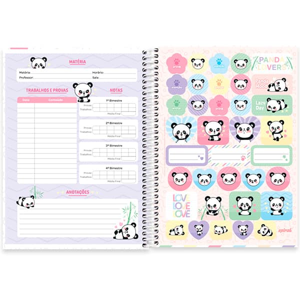 Caderno Universitário Capa Dura, 1 x 1, 80 Folhas, Panda Love, 2520446, Spiral Ten - PT 1 UN