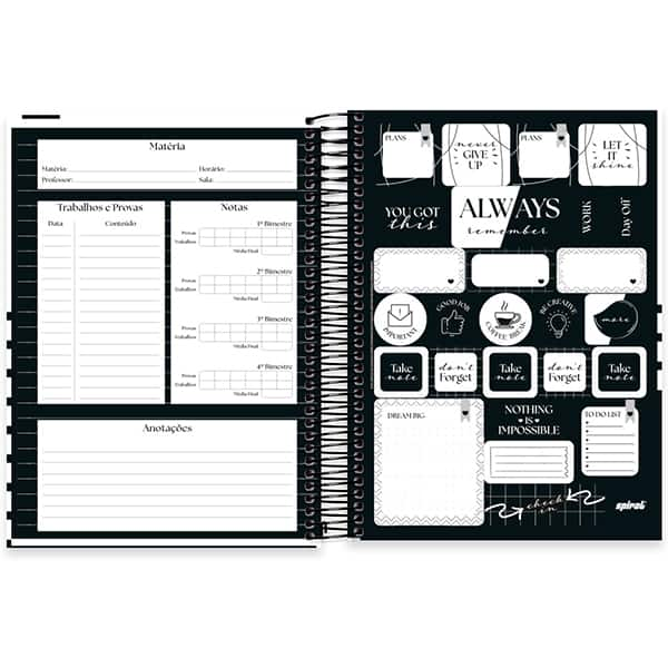 Caderno Universitário Capa Dura, 10 x 1, 160 Folhas, Black & White, 2523881, Spiral B&W - PT 1 UN