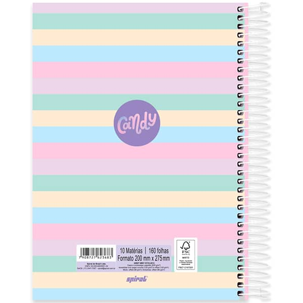 Caderno Universitário Capa Dura, 10 x 1, 160 Folhas, Candy, 2523683, Spiral Can - PT 1 UN