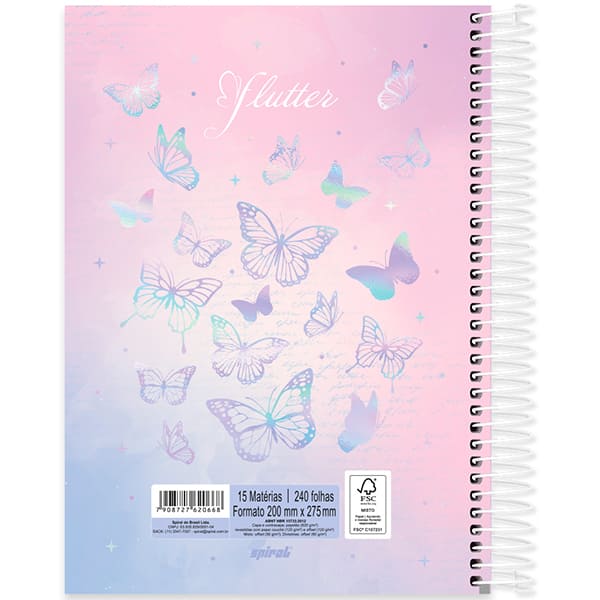 Caderno Universitário Capa Dura, 15 x 1, 240 Folhas, Flutter, 2520668, Spiral Flu - PT 1 UN