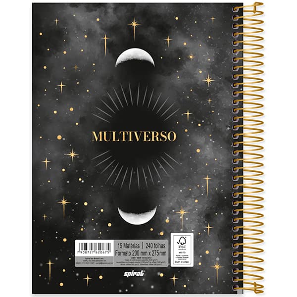 Caderno Universitário Capa Dura, 15 x 1, 240 Folhas, Multiverso, 2520675, Spiral Mult - PT 1 UN