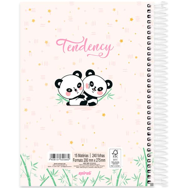 Caderno Universitário Capa Dura, 15 x 1, 240 Folhas, Panda, 2520682, Spiral Ten - PT 1 UN