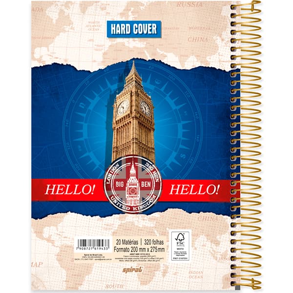 Caderno Universitário Capa Dura, 20 x 1, 320 Folhas, Hard Cover, Londres, 2519433, Spiral Har - PT 1 UN