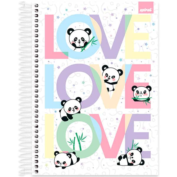 Caderno Universitário Capa Dura, 20 x 1, 320 Folhas, Panda Love, 2520736, Spiral Ten - PT 1 UN