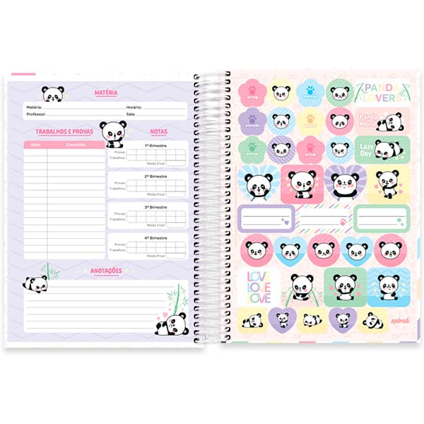 Caderno Universitário Capa Dura, 20 x 1, 320 Folhas, Panda Love, 2520736, Spiral Ten - PT 1 UN