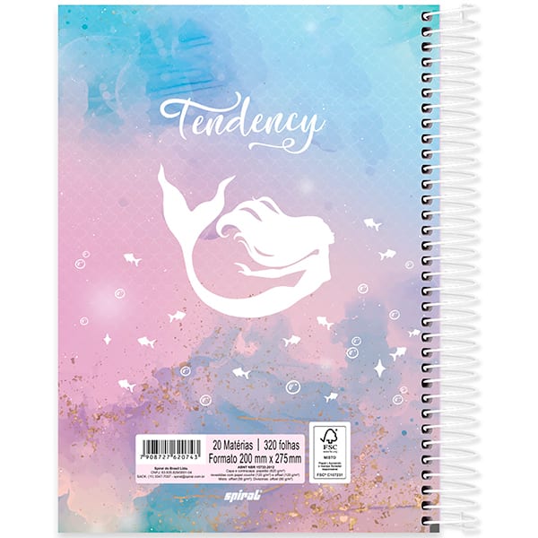 Caderno Universitário Capa Dura, 20 x 1, 320 Folhas, Tendency Sereia, 2520743, Spiral Ten - PT 1 UN