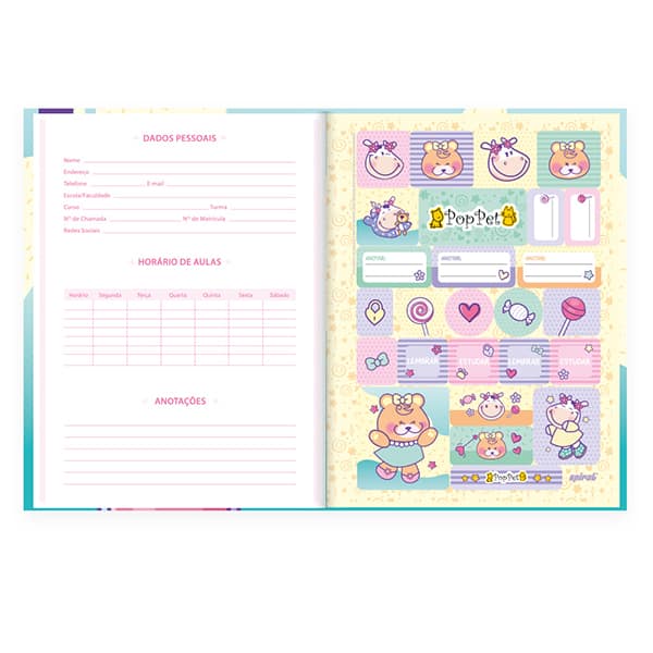 Caderno Universitário Capa Dura, 1 x 1, 80 Folhas, Pop Pet, 2520798, Spiral Pop - PT 1 UN